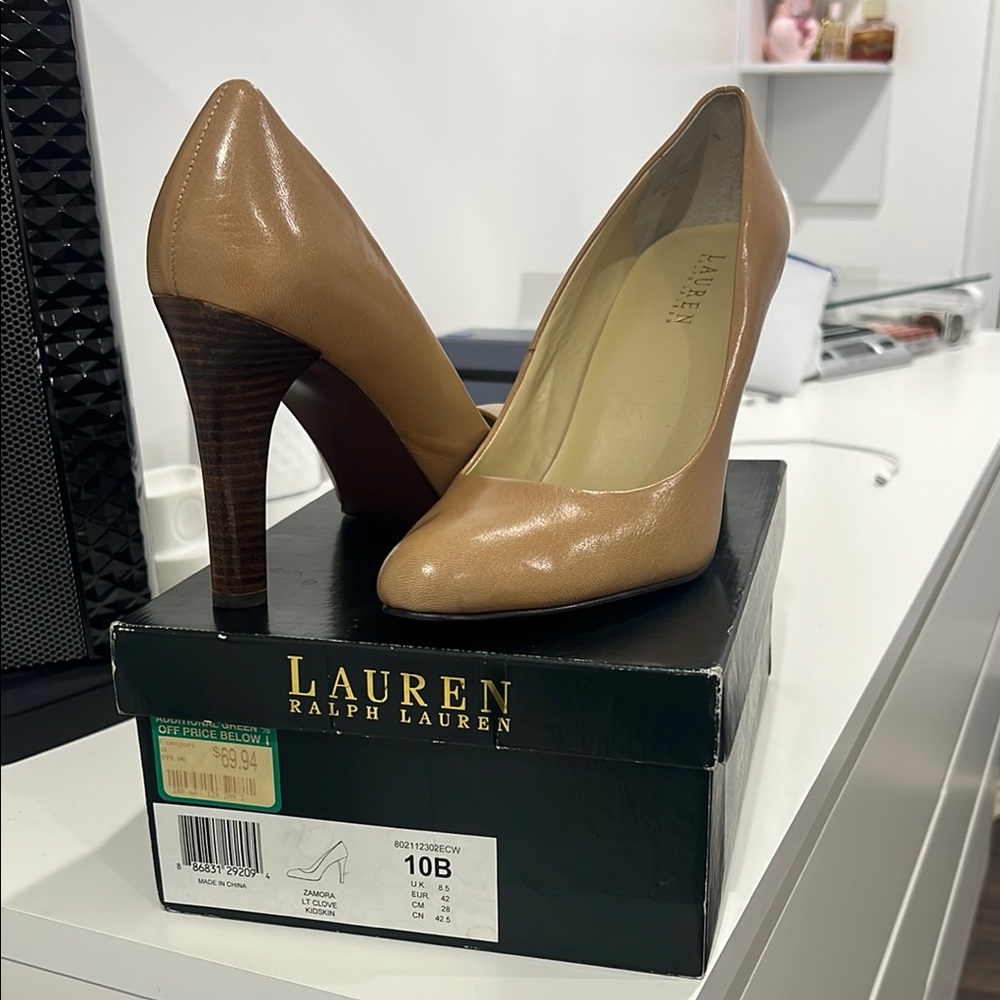 Lauren Ralph Lauren Brown Tan Zamora Dress Heels